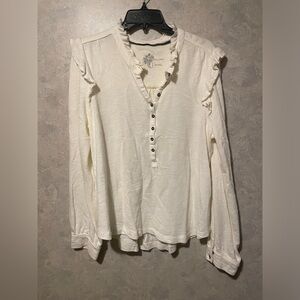 Pilcro Cream Ruffle Henley Long-Sleeve Top